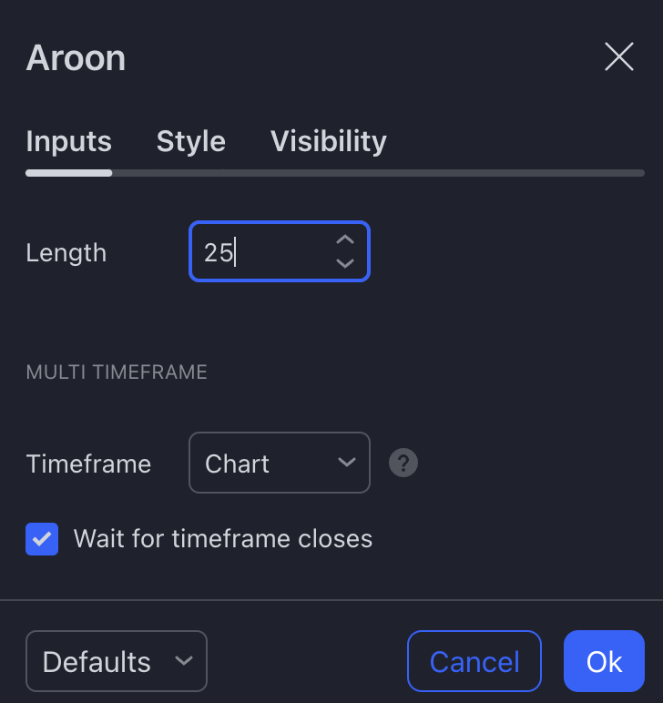 aroon setting