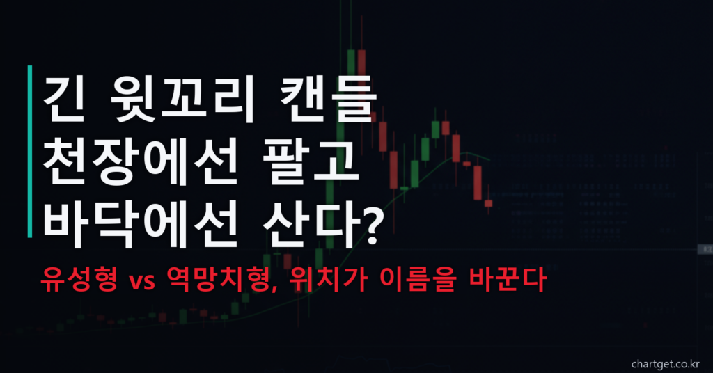 유성형 캔들 vs 역망치형 — 긴 윗꼬리 캔들이 천장과 바닥에서 정반대 신호가 되는 이유 썸네일