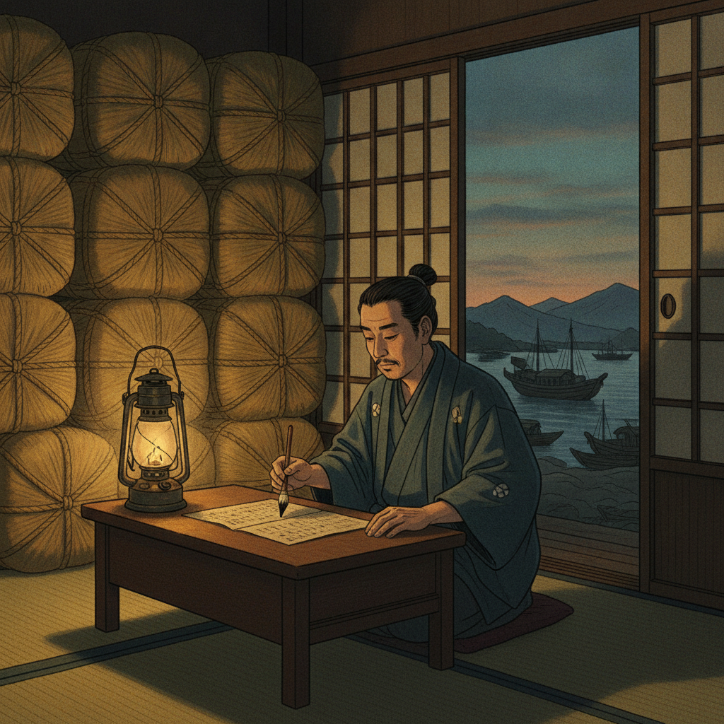 쌀값을 보다가 사람 마음을 봤다 — 혼마 무네히사 이야기 에도 시대 쌀 창고에서 장부를 적는 상인 — 혼마 무네히사가 활동하던 시대의 모습